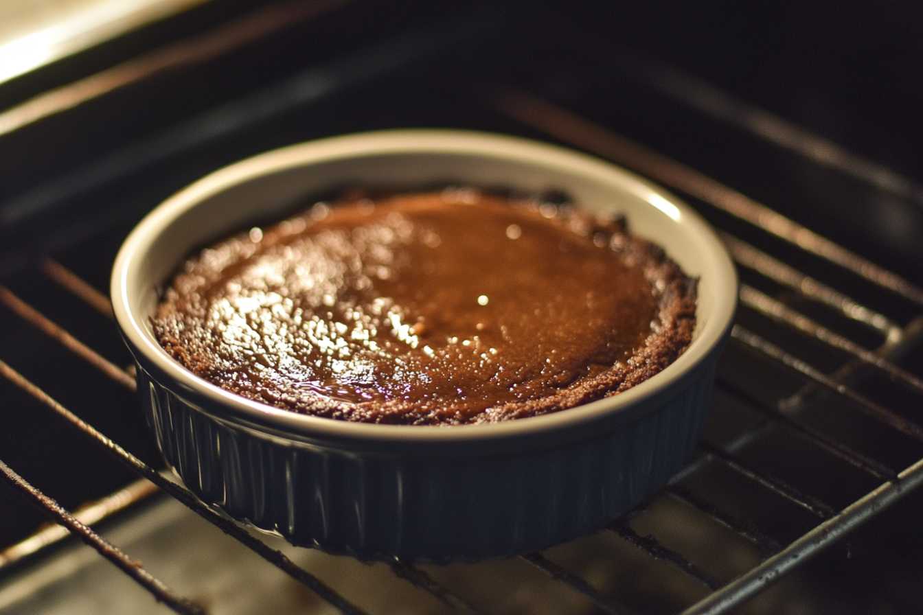 Image of a Sticky Toffee Pudding Cake reheating In an Oven