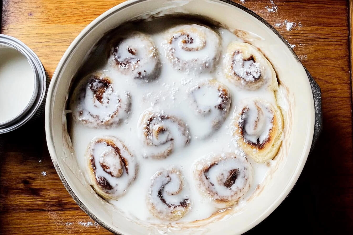 Heavy cream on Cinnamon rolls before baking