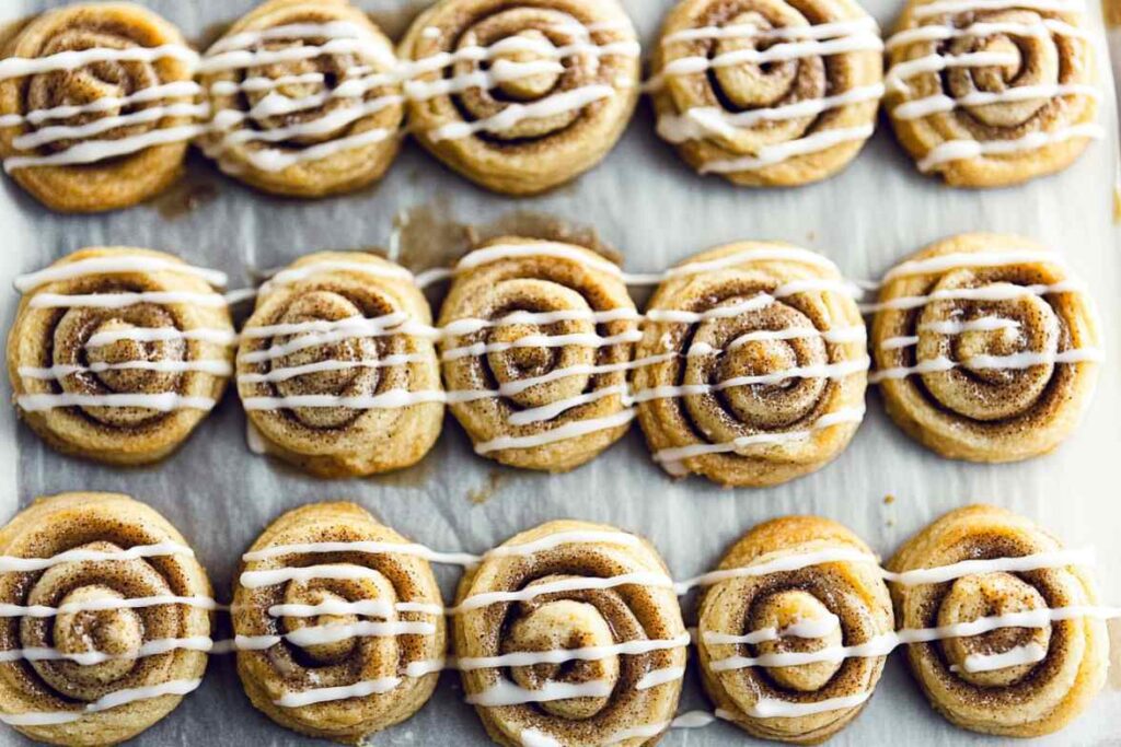 Cinnamon roll cookies drizzled with icing.