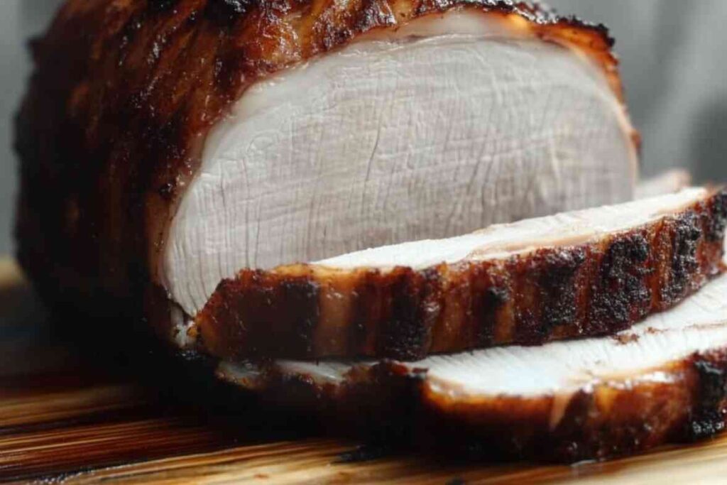 Close-up of juicy, tender smoked turkey slices with a golden-brown crust. Are smoked turkey breasts healthy?