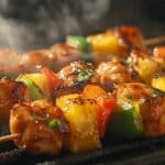 BBQ Pineapple Chicken Kabobs sizzling on the grill